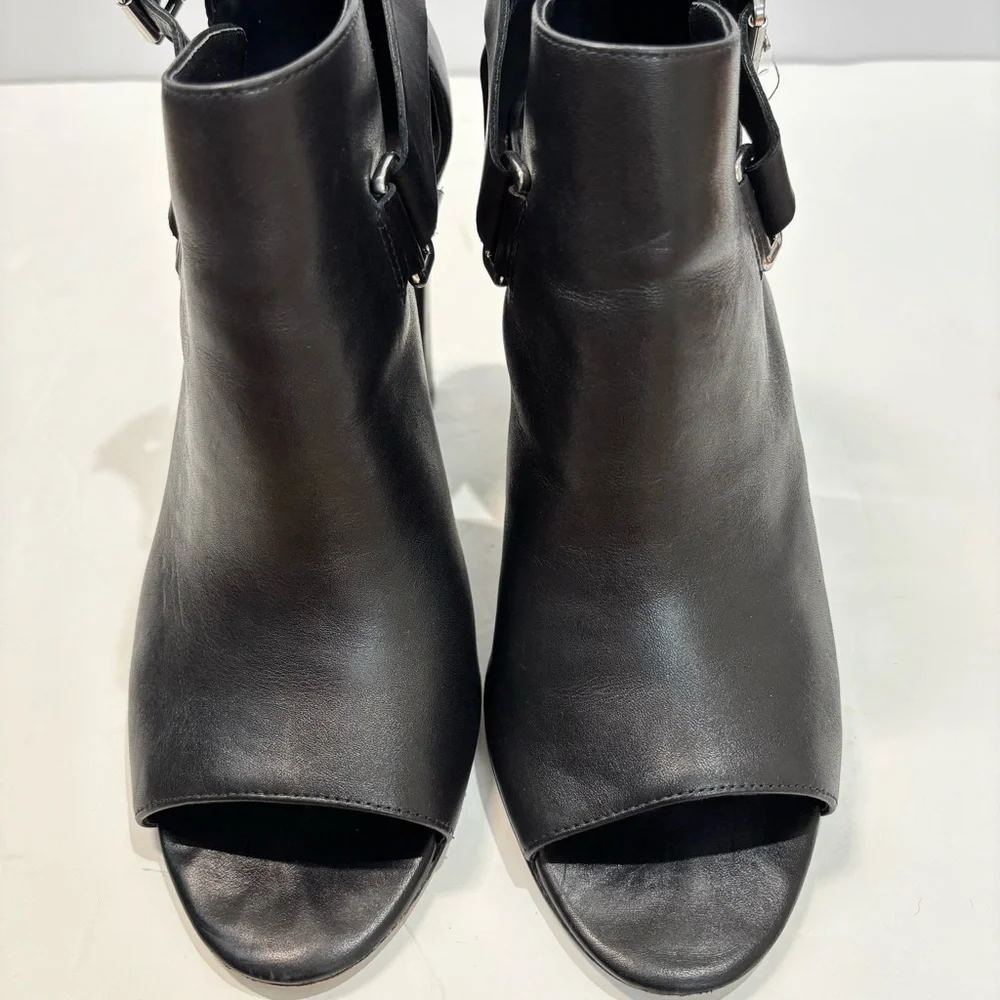 Lauren Ralph Lauren Kadence Black Leather Block Heel Open Toe Ankle Boot sandal